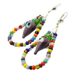Dana Levy Glass Evil Eye Chilli Charm Balagan Glass Hoop Earrings - Silver Wire / Purple Chilli 