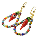 Dana Levy Glass Evil Eye Chilli Charm Balagan Glass Hoop Earrings - Gold Wire / Red Chilli 