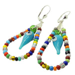 Dana Levy Glass Evil Eye Chilli Charm Balagan Glass Hoop Earrings - Silver Wire / Turquoise Chilli 
