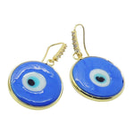 Dana Levy Glass Evil Eye Disc Diamante Hoop Earrings - Opaque Cornflower Blue
