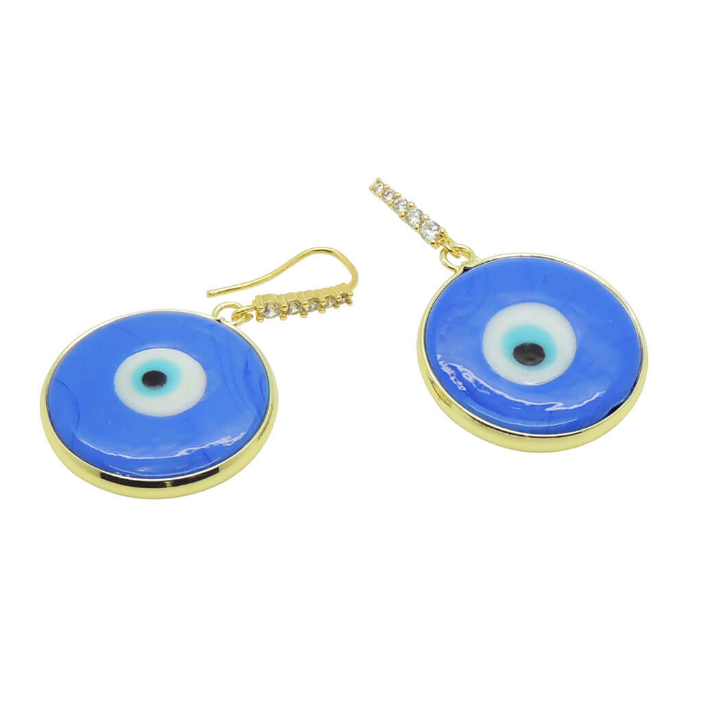 Dana Levy Glass Evil Eye Disc Diamante Hoop Earrings - Cornflower Blue Side