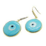 Dana Levy Glass Evil Eye Disc Diamante Hoop Earrings - Opaque Turquoise Side