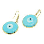 Dana Levy Glass Evil Eye Disc Diamante Hoop Earrings - Opaque Turquoise