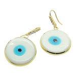 Dana Levy Glass Evil Eye Disc Diamante Hoop Earrings - Opaque White
