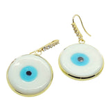 Dana Levy Glass Evil Eye Disc Diamante Hoop Earrings - Opaque White