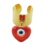 Dana Levy Glass Evil Eye Heart Charm Ring - Red Front