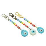 Dana Levy Glass Evil Eye Teardrop Amulet Rainbow Pearl Bag Charm - Trio of Silver, Antique Gold, and Gold Plated Key Fobs