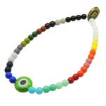 Dana Levy Evil Eye Charm Rainbow Glass Bead Bracelet - Green Evil Eye