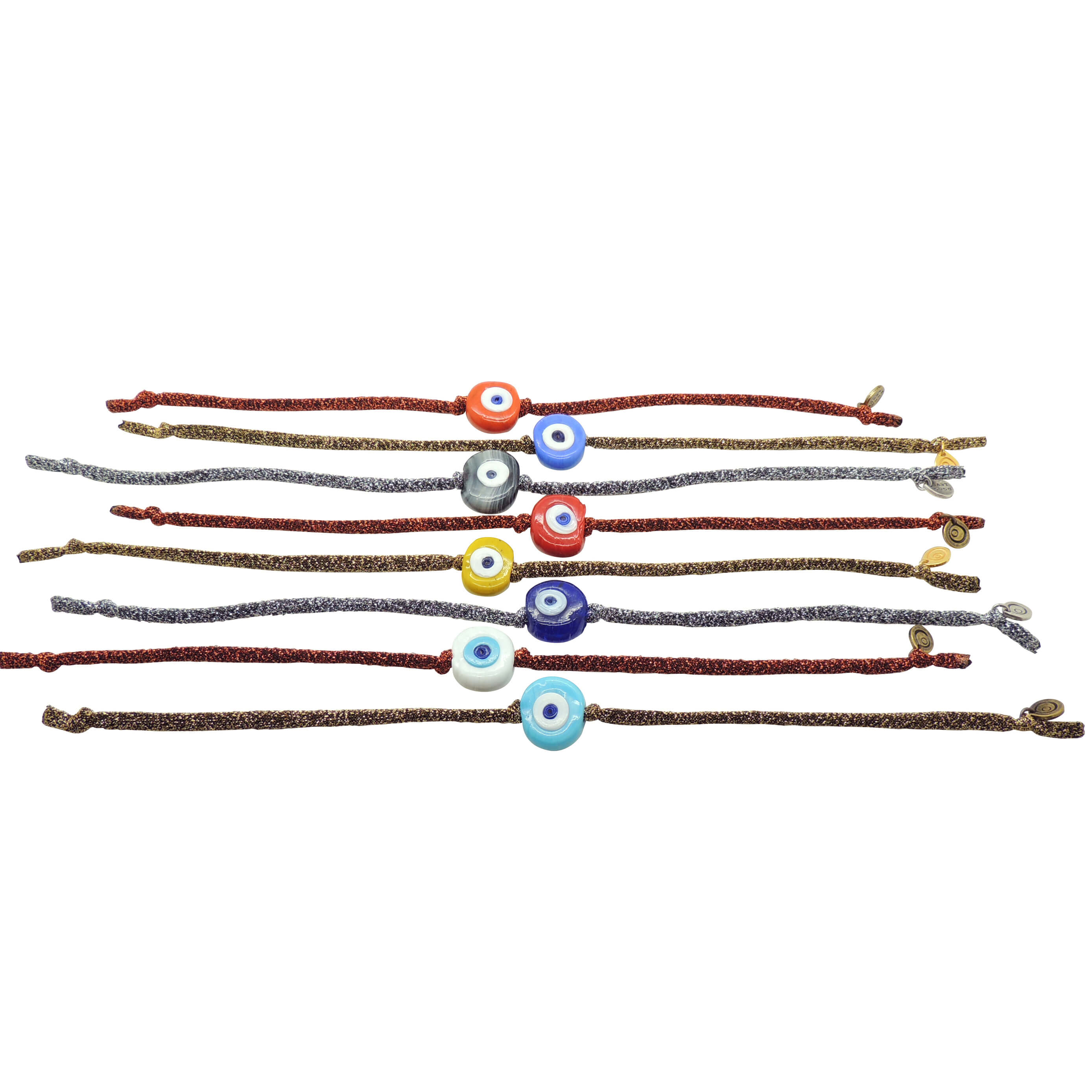 Dana Levy Large Evil Eye Nugget Glitter Cord Bracelet - Group Flatlay