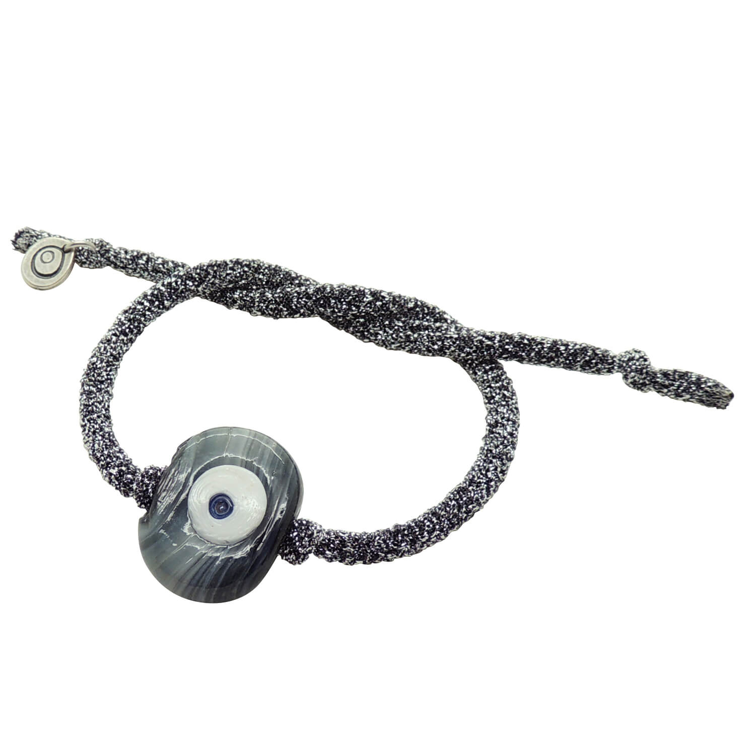 Dana Levy Large Evil Eye Nugget Glitter Cord Bracelet - Black Eye Silver Glitter Cord