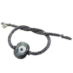 Dana Levy Large Evil Eye Nugget Glitter Cord Bracelet - Black Eye Silver Glitter Cord