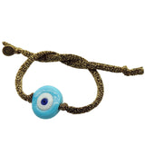 Dana Levy Large Evil Eye Nugget Glitter Cord Bracelet - Opaque Turquoise Eye Gold Glitter Cord