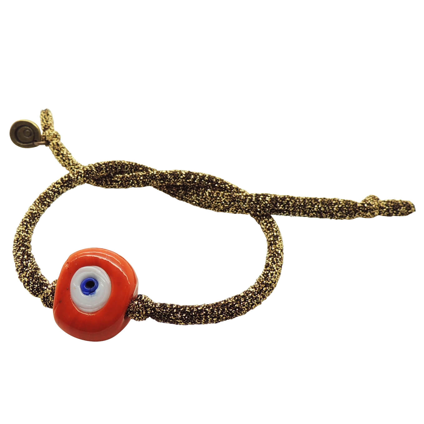 Dana Levy Large Evil Eye Nugget Glitter Cord Bracelet - Orange Eye Gold Glitter Cord