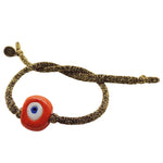 Dana Levy Large Evil Eye Nugget Glitter Cord Bracelet - Orange Eye Gold Glitter Cord