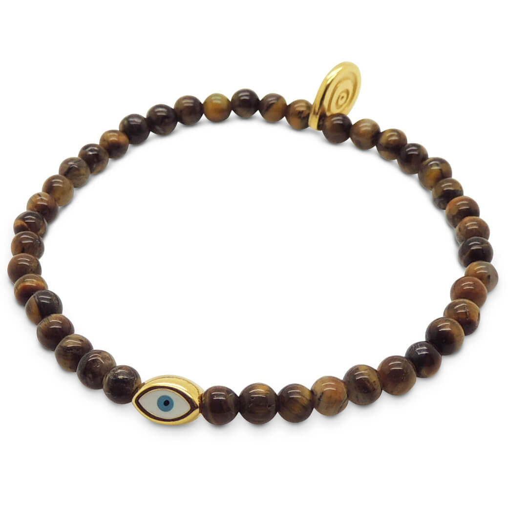 Dana Levy Mini Evil Eye Amulet Gemstone Bracelet - Gold Plate Tiger Eye