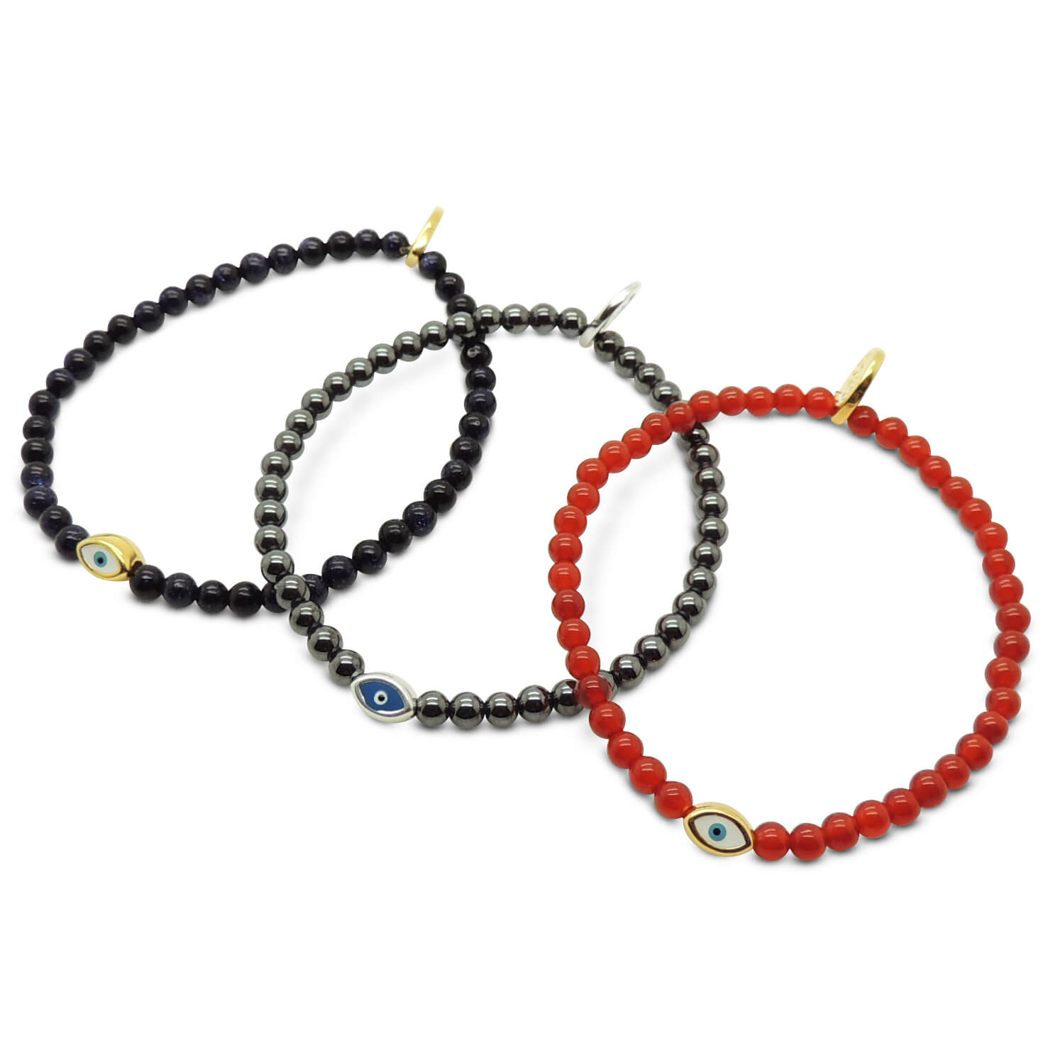Dana Levy Mini Evil Eye Amulet Gemstone Bracelet - Trio Blue Sandstone Haematite Carnelian