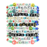 Dana Levy Mini Personalised Name Alphabet Cube Rainbow Glass Bead Bracelet - Group Mix Stack