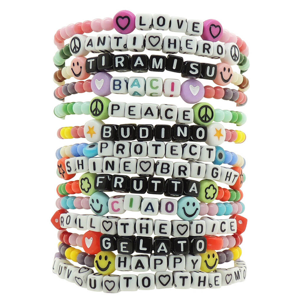 Dana Levy Two Tone Mini Personalised Name Alphabet Cube Glass Bead Bracelet - Mini Alphabet Cube Mix Stack