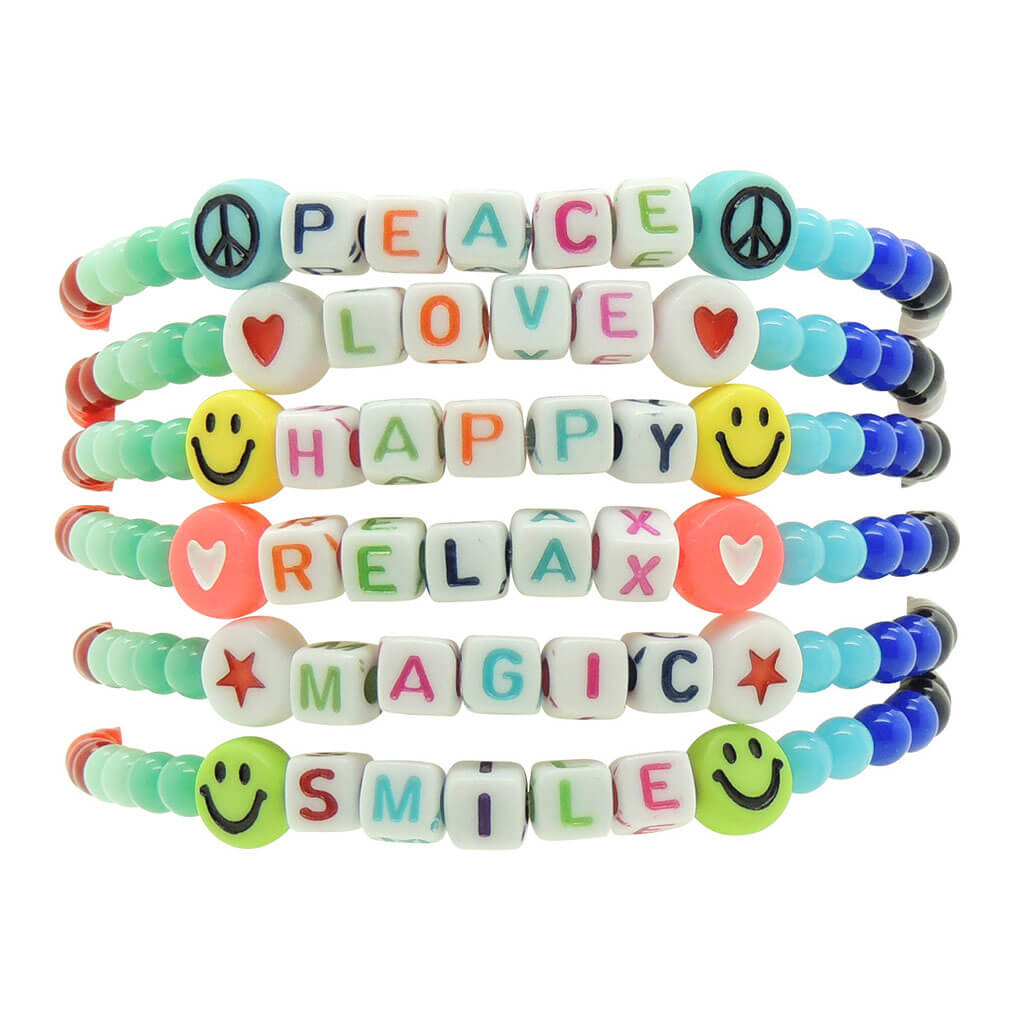 Dana Levy Mini Personalised Name Alphabet Cube Rainbow Glass Bead Bracelet - Multicolour Letters on White Alphabet Letters Mix Stack