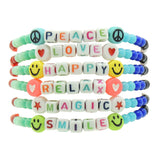 Dana Levy Mini Personalised Name Alphabet Cube Rainbow Glass Bead Bracelet - Multicolour Letters on White Alphabet Letters Mix Stack
