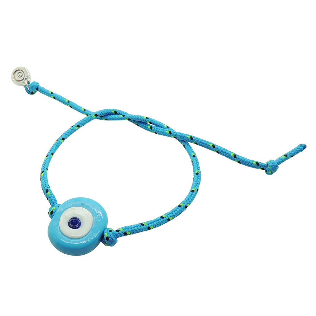 Dana Levy Multicolour Glass Evil Eye Amulet Nautical Cord Bracelet - Opaque Turquoise Evil Eye Amulet Turquoise Cord