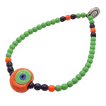 Dana Levy Multicolour Glass Evil Eye Nugget Glass Bead Mix Bracelet - Opaque Orange Green Eye Navy Orange Apple Green