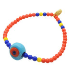 Dana Levy Multicolour Glass Evil Eye Nugget Glass Bead Mix Bracelet - Opaque Turquoise Orange Eye Royal Blue Yellow Coral