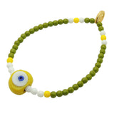 Dana Levy Multicolour Glass Evil Eye Nugget Glass Bead Mix Bracelet - Opaque Mustard Yellow Eye White Yellow Olive
