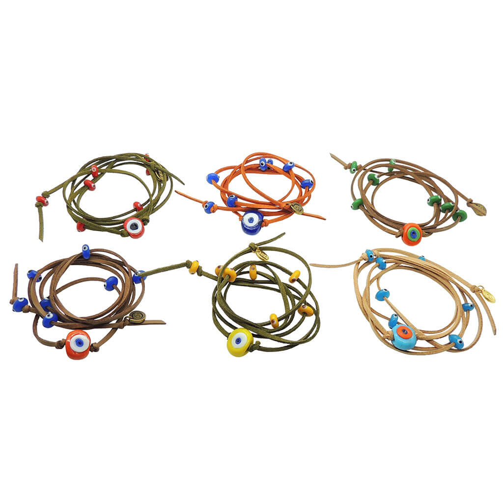 Dana Levy Multicolour Glass Evil Eye Nugget Suedette Cord Wrap Bracelet - Neutrals Group