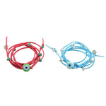 Dana Levy Multicolour Glass Evil Eye Nugget Suedette Cord Wrap Bracelet - Mint Evil Eye Pink Cord & White Evil Eye Turquoise Cord