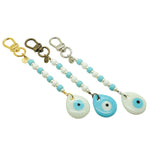 Dana Levy Glass Evil Eye Teardrop Amulet Mykonos Pearl Bag Charm - Trio Gold Antique Gold Silver Plating