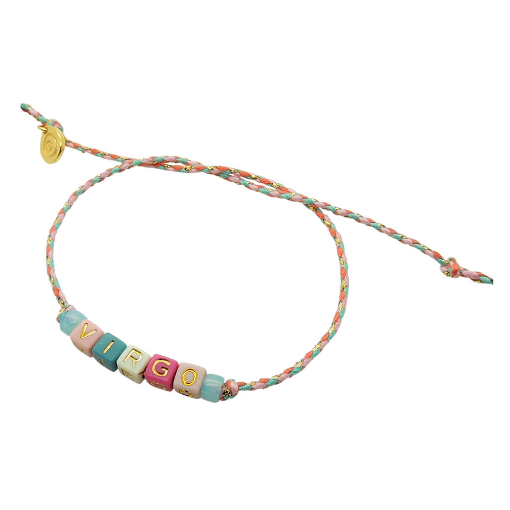 Dana Levy Retro Multicolour Personalised Name Braid Cord Bracelet - Virgo / Light Pink Turquoise Pink 