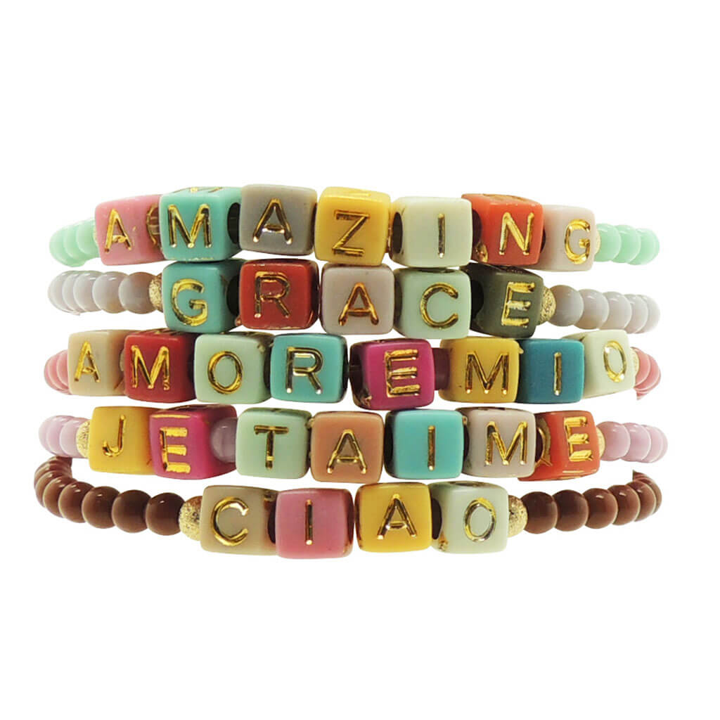 Dana Levy Personalised Retro Alphabet Cube Glass Bead Bracelet - Group Stack