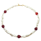 Dana Levy Strawberries and Cream Freshwater Pearl Necklace - Gold Plate