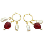 Dana Levy Strawberries and Cream Freshwater Pearl Charm Trio Hoop Earrings - Gold Plate