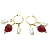 Dana Levy Strawberries and Cream Freshwater Pearl Charm Trio Hoop Earrings - Gold Plate
