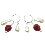 Dana Levy Strawberries and Cream Freshwater Pearl Charm Trio Hoop Earrings - Silver Plate