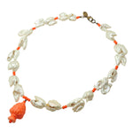 Dana Levy Sicilian Pine Cone Charm Freshwater Pearl Necklace - Antique Gold Orange Pine Cone 