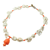 Dana Levy Sicilian Pine Cone Charm Freshwater Pearl Necklace - Antique Gold Orange Pine Cone 