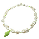 Dana Levy Sicilian Pine Cone Charm Freshwater Pearl Necklace - Antique Silver Pistachio GreenPine Cone 