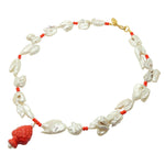 Dana Levy Sicilian Pine Cone Charm Freshwater Pearl Necklace - Gold Red Pine Cone 