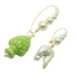 Dana Levy Sicilian Pine Cone and Pearl Charm Duo Hoop Earrings - Pistachio Green 
