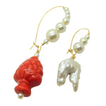 Dana Levy Sicilian Pine Cone and Pearl Charm Duo Hoop Earrings - Red