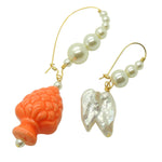 Dana Levy Sicilian Pine Cone and Pearl Charm Duo Hoop Earrings - Orange