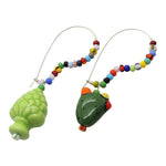 Dana Levy Palermo Prickly Pear and Pine Cone Charm Duo Balagan Glass Bead Hoop Earrings - Pistachio Green Silver Wire