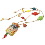 Dana Levy Sicilian Testa di Moro Charm Leather Cord Necklace - Female Head Royal Blue Coral Crown
