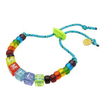Dana Levy Maxi Personalised Rainbow Cube Candy Bead Cord Bracelet - Smile / Turquoise Cord / Neon Green Toggle