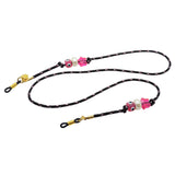 Dana Levy black glasses cord with colourful charms and silicone clasps on a white background