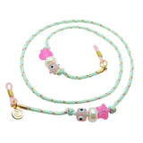Dana Levy mint nautical cord sunglasses holder with small colourful charm beads and gold clasp on a white background