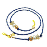 Dana Levy Navy blue eyeglass cord with decorative lucky charm beads on a white background